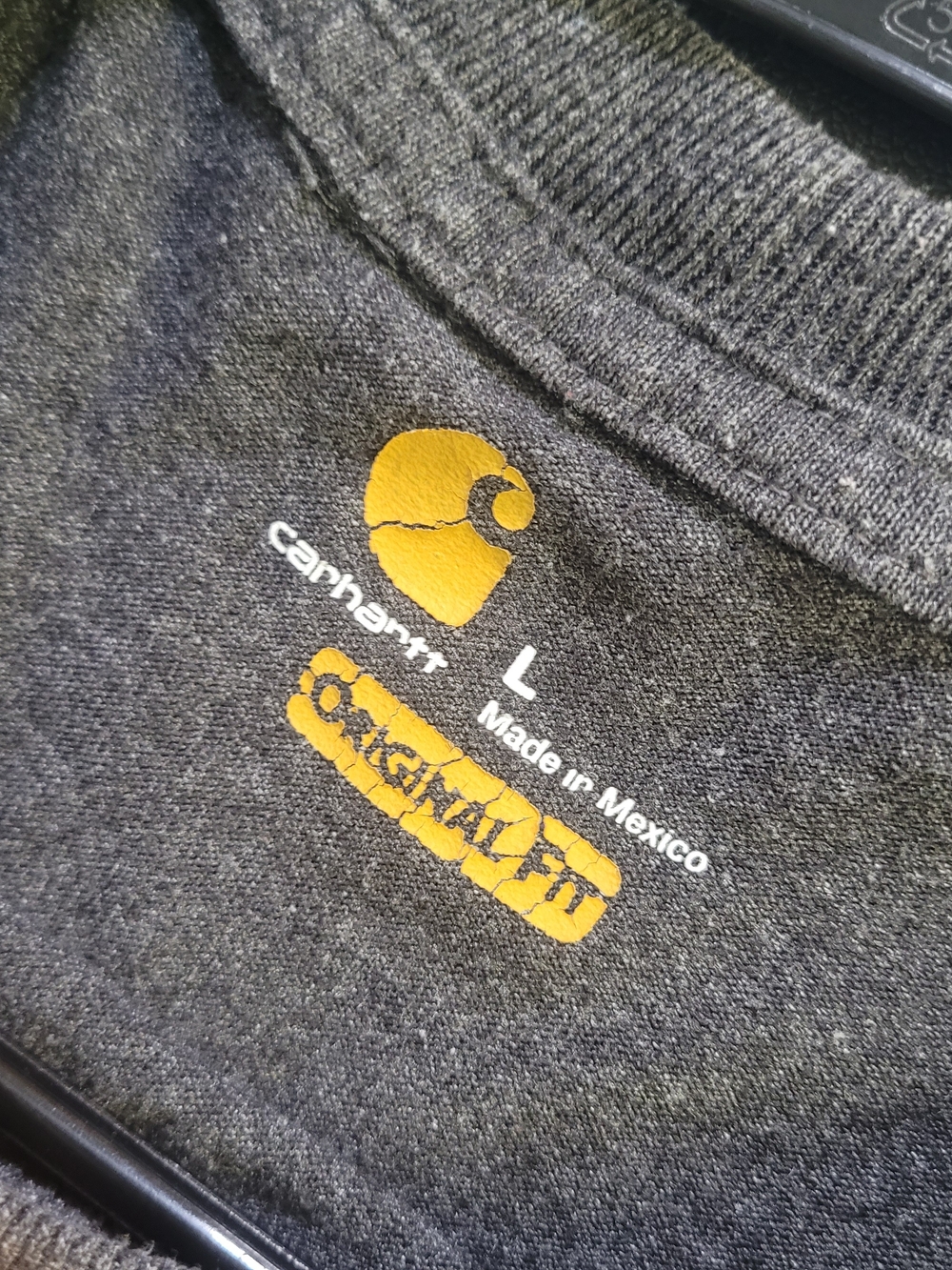 Carhartt Dark Gray Long-Sleeve Tee with Orange Sleeve Logo Mens L - Picture 2 of 10